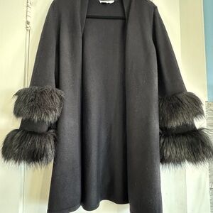 Chico's Elegant Black Cardigan with Faux Fur Cuffs
